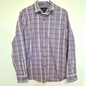 🍁Marc Anthony Men’s Burgundy Plaid Stretch Slim Fit Shirt – Size Medium